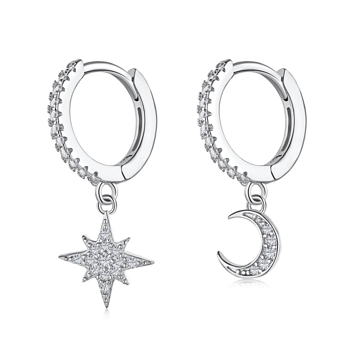 [Noble Jewelry]Star and Moon Asymmetric Earrings