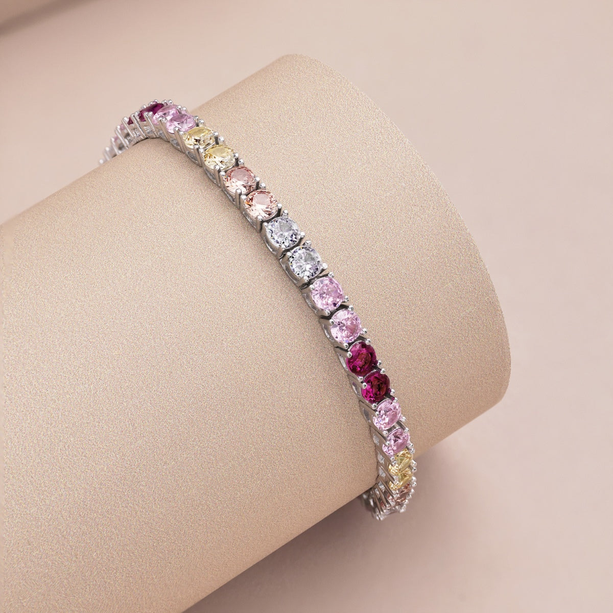 [Noble Jewelry]Radiant Colorful Round Cut Tennis Bracelet