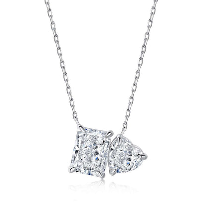 [Noble Jewelry]Dazzling Square & Heart Shape Necklace