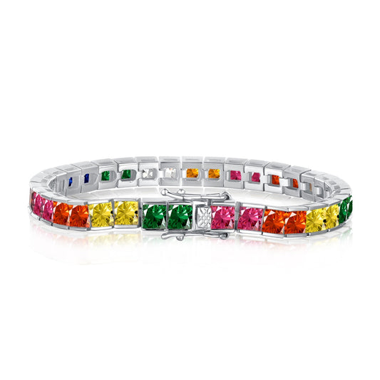 [Noble Jewelry]Radiant Colorful Princess Cut Tennis Bracelet