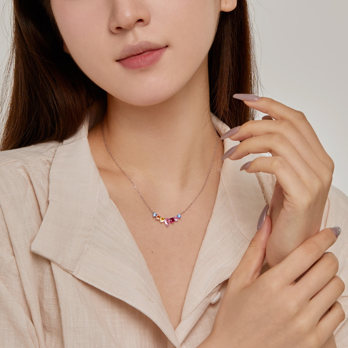 [Noble Jewelry]Dainty Colorful Heart Necklace