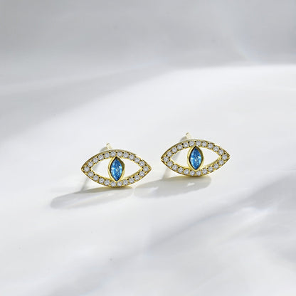 [Noble Jewelry]Blue Devil Eyes Hollow Stud Earrings