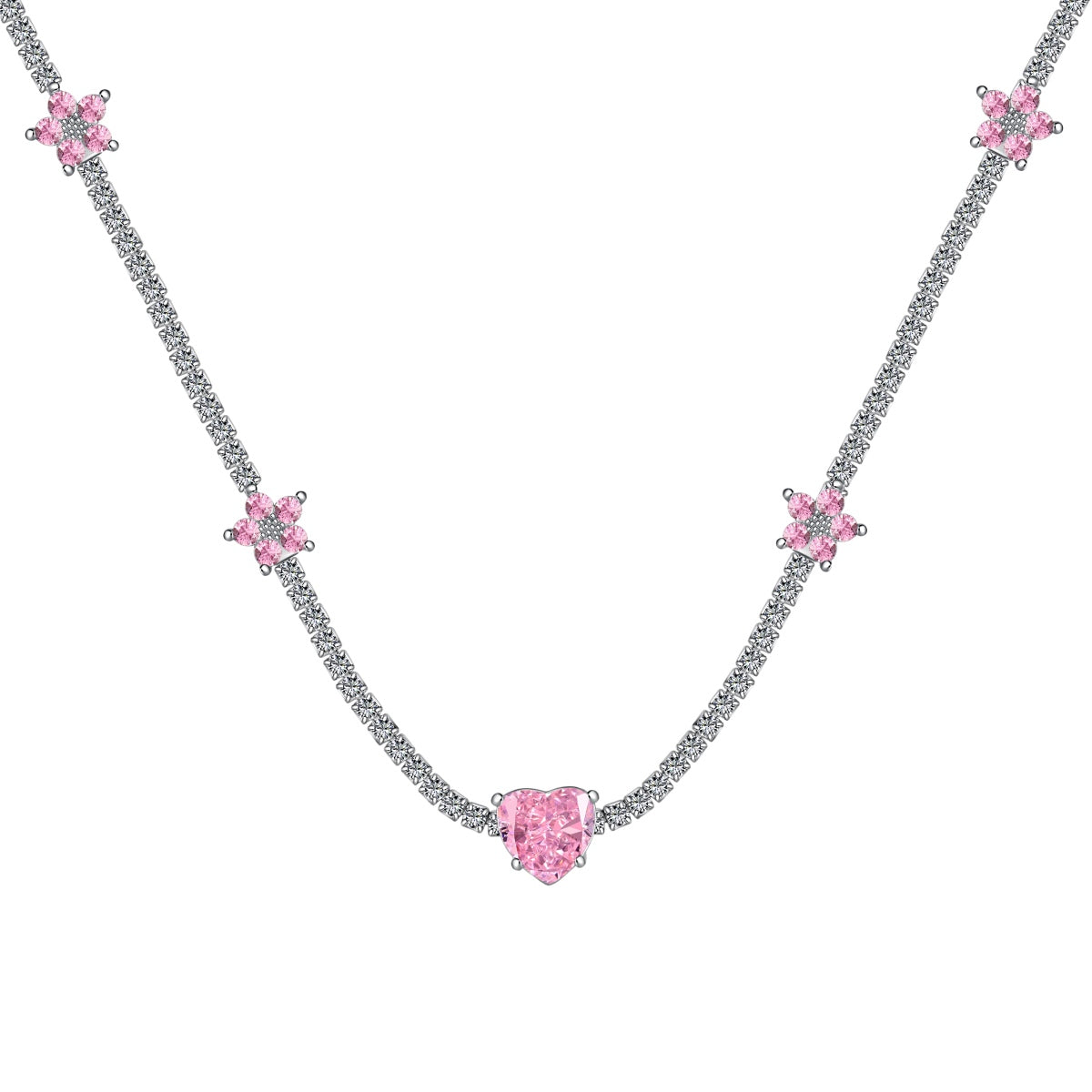 [Noble Jewelry]Dazzling Pink Heart Flower Necklace